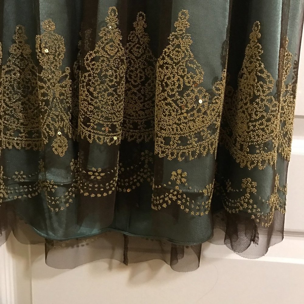Adrianna Papell | Beaded Gold Green Tulle Dress - Picture 6 of 13